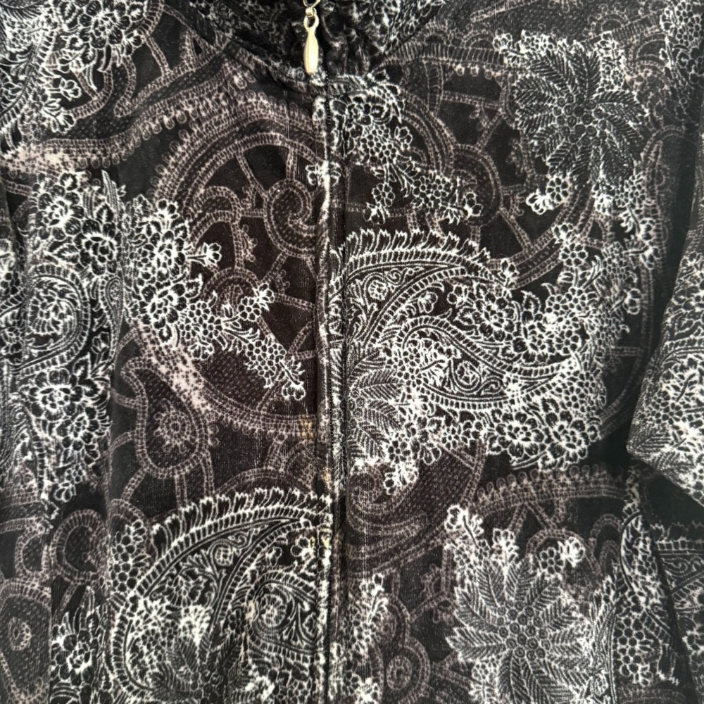 Jane Ashley Jacket Women's Large Black Paisley Long Sleeve Mock Neck Fleece Zip - Picture 9 of 10